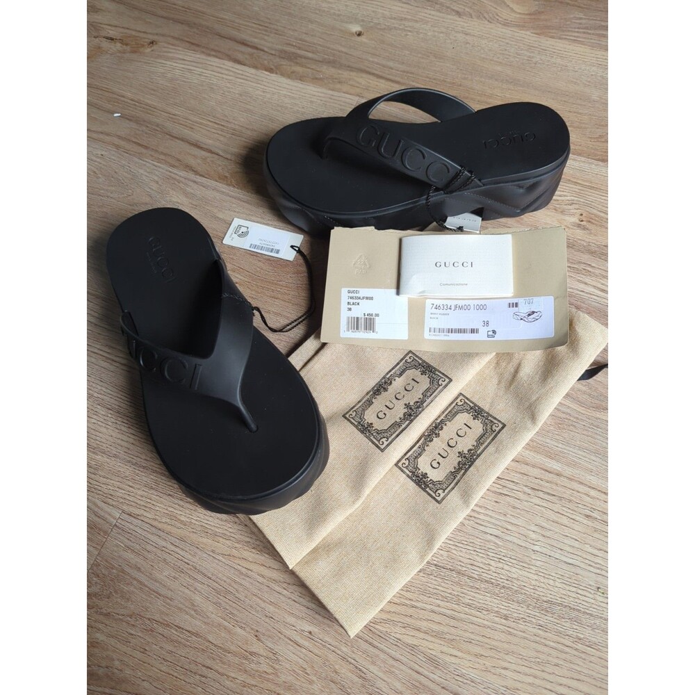 Gucci Chevron Embossed Platform Rubber Marmot Thong Sandals